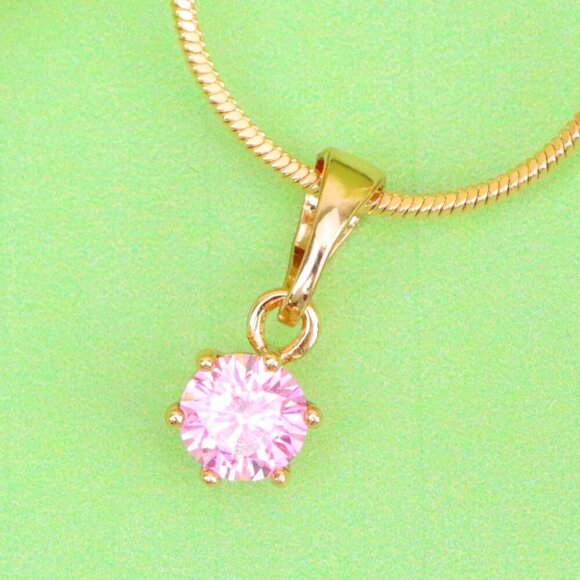 "Mini Rose Gold Pendant with Pink Round Stone in Prong Setting, XPPT1492 - Picture 1 of 13